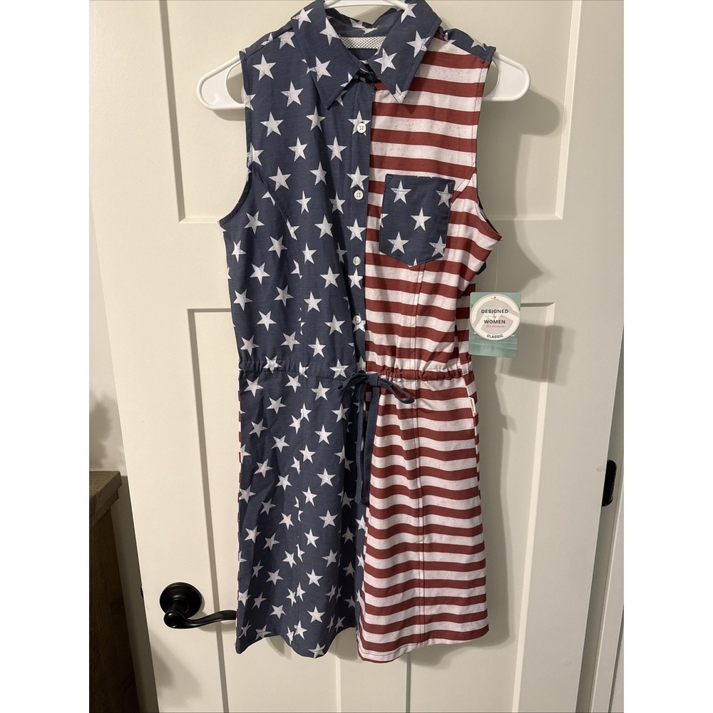 Magellan Outdoors Dress Women's XS Flag USA Red White Blue Classic Fit UPF New
